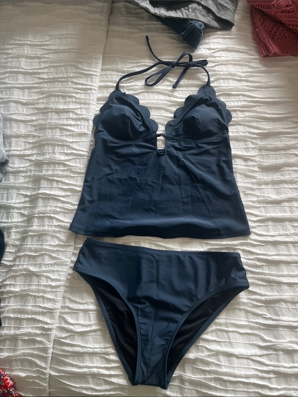 Cupshe Navy Scallop Halter Tankini Top with Matching Bikini Bottoms